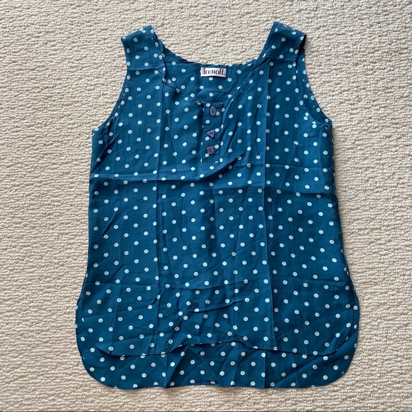 NWOT - Vintage Teutloff Blue Polka Dot Sleeveless Blouse - Picture 1 of 2